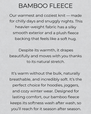 Bamboo Fleece write-up with a light concrete backdrop