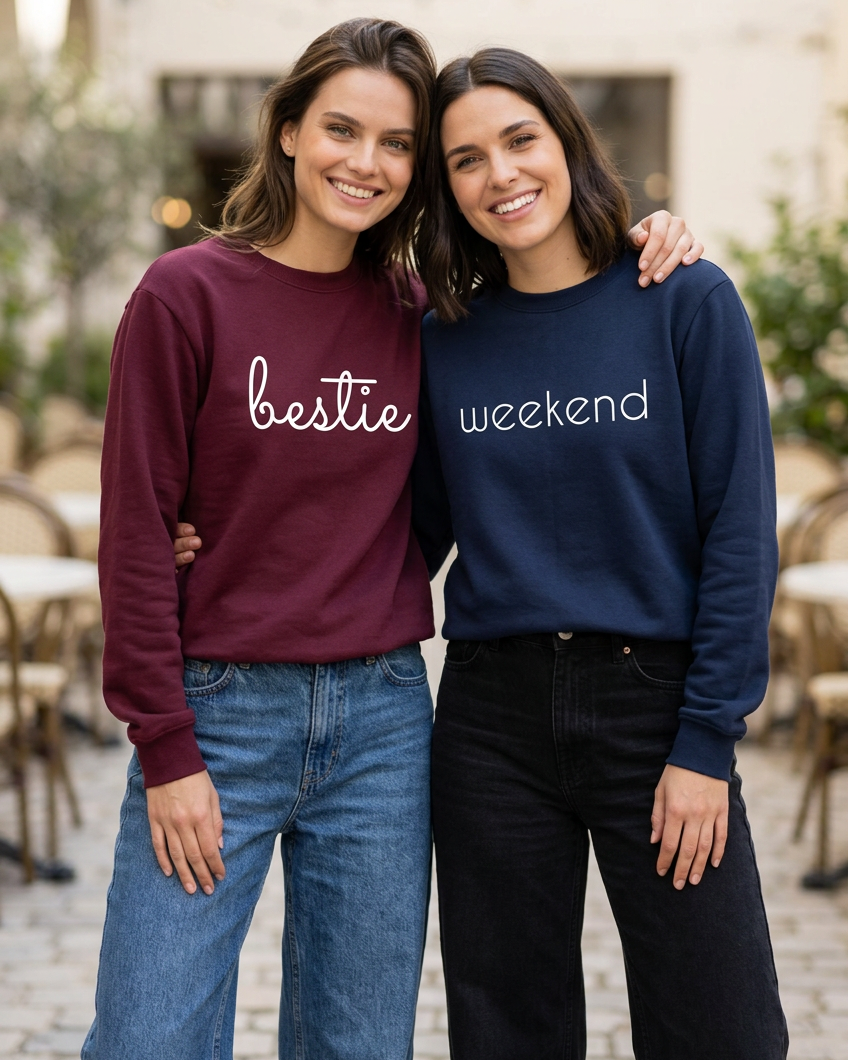 Women wearing custom dreamer and mama crewnecks