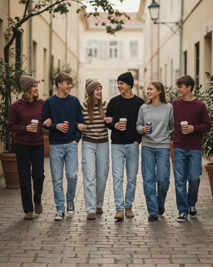 First group photo revised with small bows on a girl’s sweater and plain burgundy on the boy