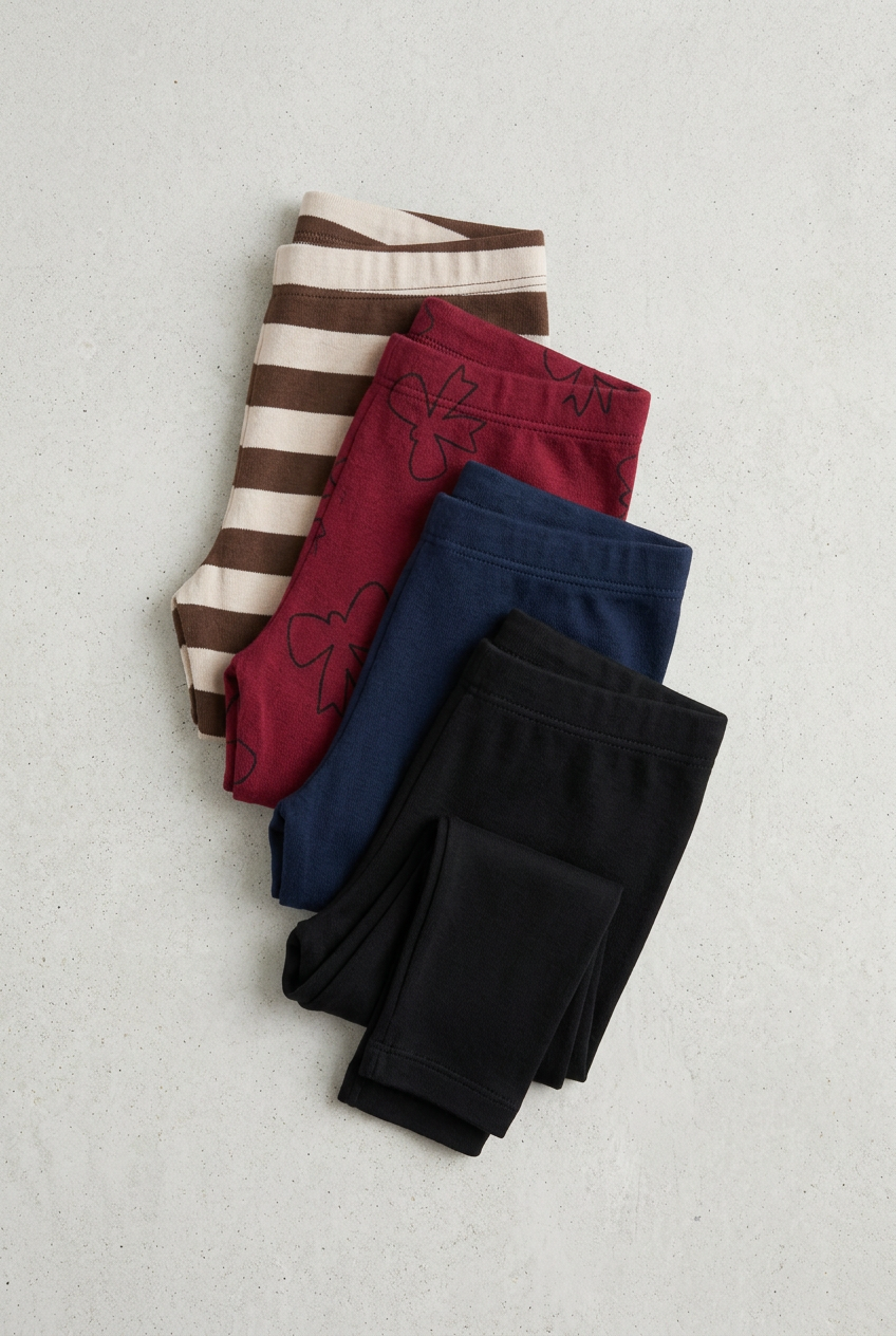 Full-body girl in a burgundy lounge sweater and small bow-pattern leggings, black Chelsea boots, and a black beanie, with room for a 4:5 crop